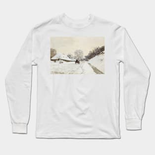 A Cart on the Snowy Road at Honfleur by Claude Monet Long Sleeve T-Shirt